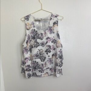 Simply Styled Floral Sleeveless Blouse - White and Purple